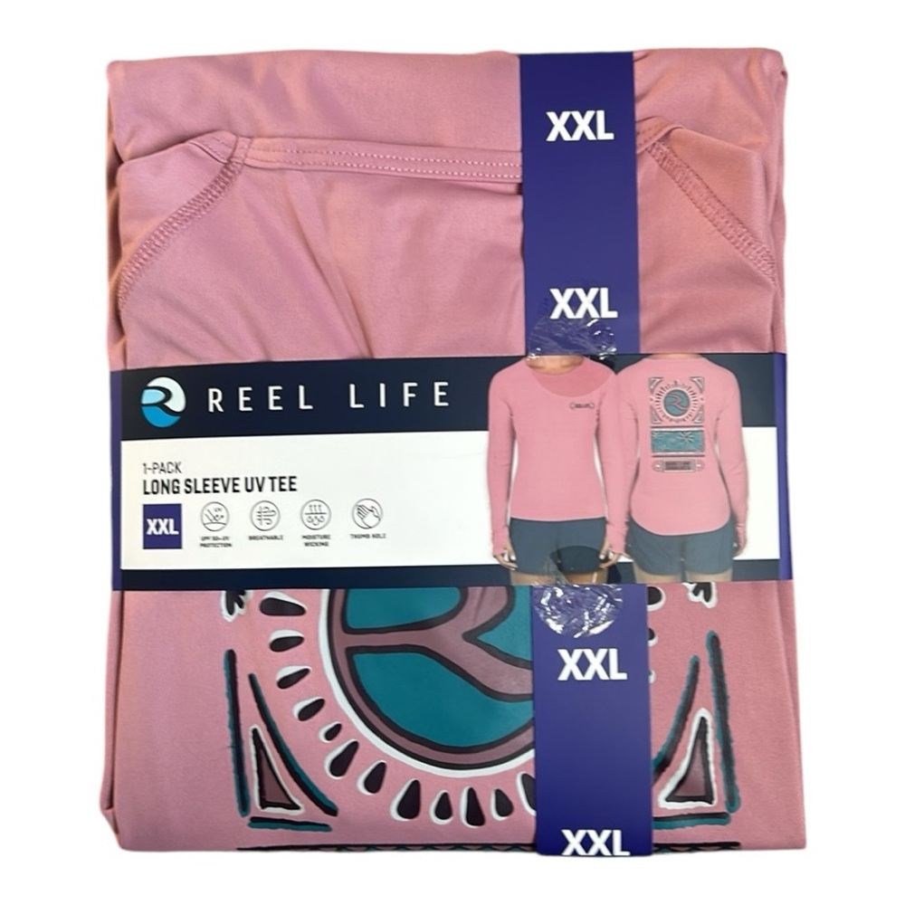Reel Life Women's Long Sleeve UV T-Shirt Mauve Abstract Design Print on Back XXL - Picture 2 of 16